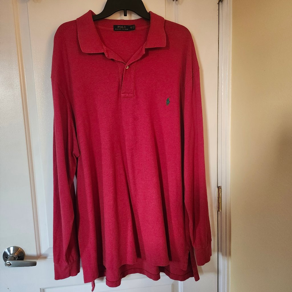 Polo Ralph Lauren Men 2xl Red Long Sleeve Polo Shirt Classic Fit 1/4 Button Pony